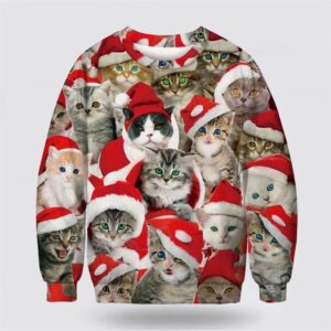 Adorable Cat With Red Hat Ugly Christmas Sweater