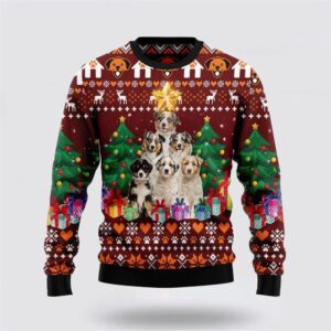 Australian Shepherd Pine Tree Ugly Christmas Sweater