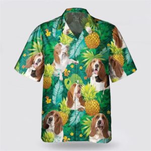 Basset Hound Dog On Leaves Green Background Hawaiin Shirt