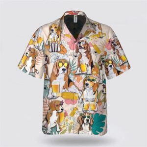 Beagle Dog Flower And Beer Tropic Pattern Hawaiian Shirt