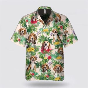 Beagle Dog Flower And Leaves Tropic Pattern Hawaiian Shirt
