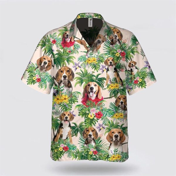 Beagle Dog Flower And Leaves Tropic Pattern Hawaiian Shirt