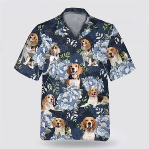 Beagle Dog On The Blue Flower Background Hawaiian Shirt