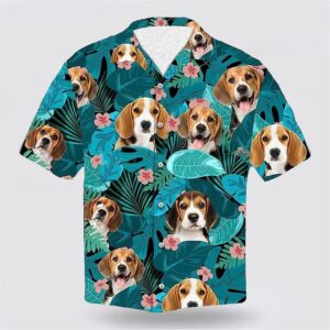 Beagle Dog On The Green Tropic Background Hawaiian Shirt
