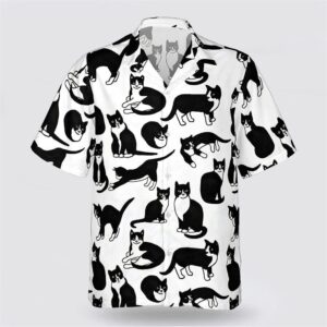 Black ANd White Cat Active Pattern Hawaiin Shirt