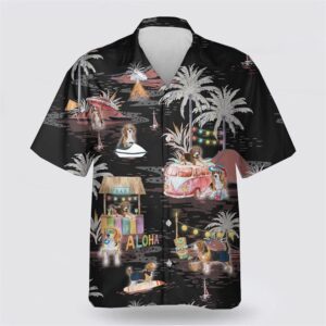 Black Beagle On The Beach Pattern Hawaiian Shirt