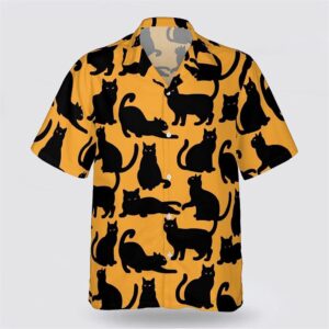 Black Cat Active On The Yellow Background Hawaiin Shirt