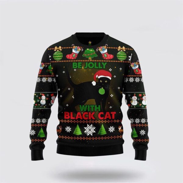 Black Cat Be Jolly Ugly Christmas Sweater