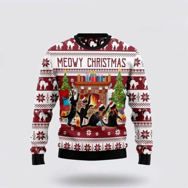 Black Cat Christmas Dancing Ugly Christmas Sweater