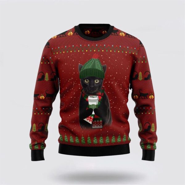 Black Cat Coffee Ugly Christmas Sweater