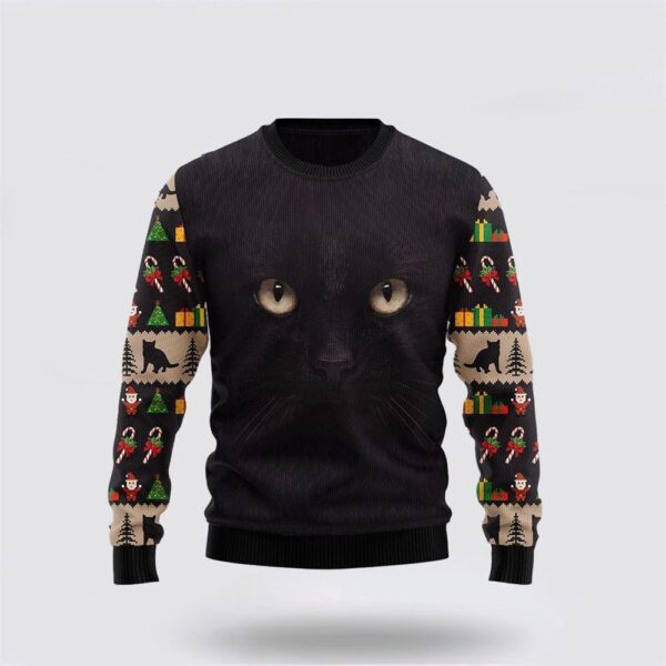 Black Cat Cute Face Ugly Christmas Sweater