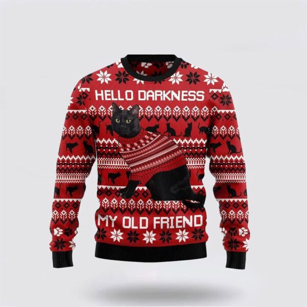 Black Cat Hello Darkness My Old Friend Ugly Christmas Sweater