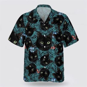 Black Cat In The Green Tropic Pattern Hawaiin Shirt