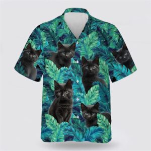 Black Cat Is So Cute In The Tropic Pattern Hawaiin Shirt