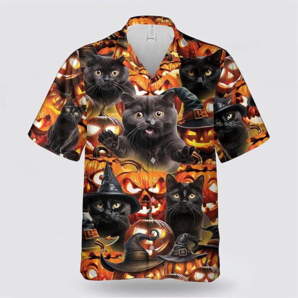 Black Cat Pumpkin Halloween Pattern Hawaiian Shirt