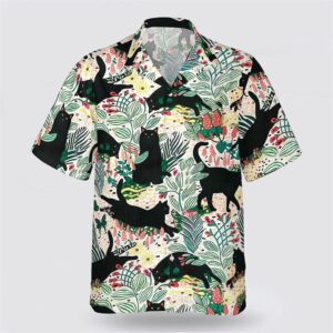 Black Cat With Leaves Pattern Hawaiin Shirt