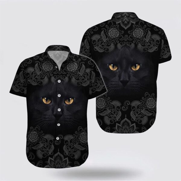 Black Cat With Yellow Eyes Pattern Hawaiin Shirt