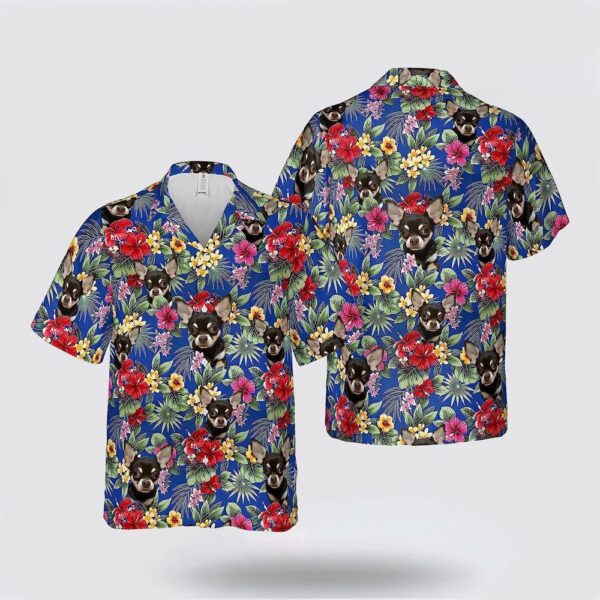 Black Chihuahua With Flower Pattern Hawaiin Shirt