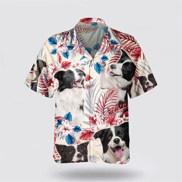 Border Collie On The Red Flower Tropic Background Hawaiian Shirt