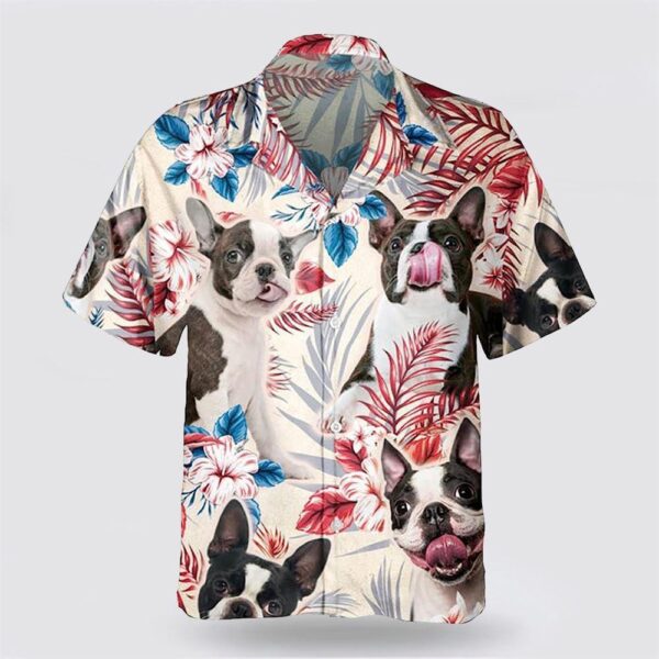 Boston Terrier On The Red Flower Tropic Background Hawaiian Shirt