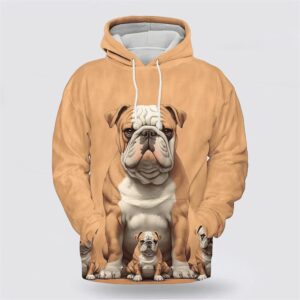 Brown Bulldog Dog Pattern All Over Print Hoodie Shirt