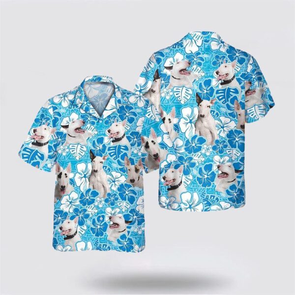 Bull Terrier Dog On Blue Background Hawaiin Shirt