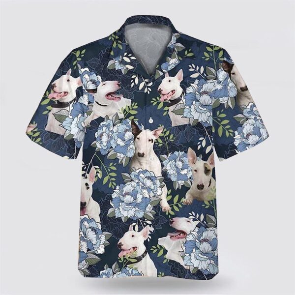 Bull Terrier On The Blue Flower Background Hawaiian Shirt