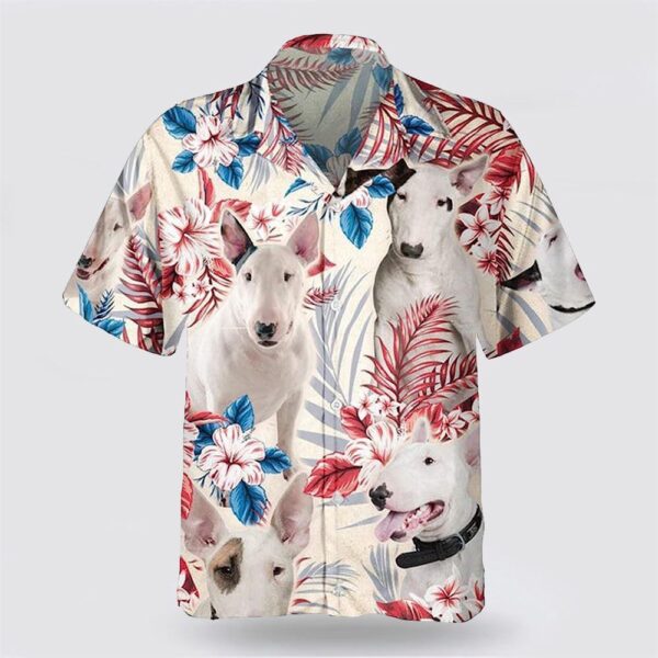 Bull Terrier On The Red Flower Tropic Background Hawaiian Shirt