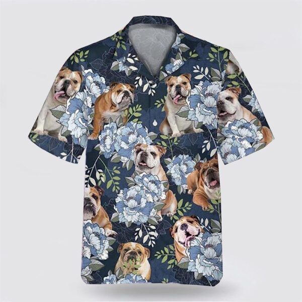 Bulldog On The Blue Flower Background Hawaiian Shirt