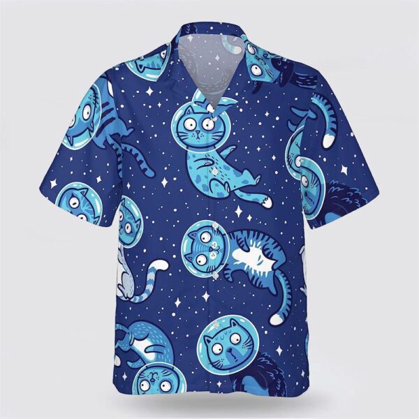 Cat Astronaut Flying On The Sky Night Pattern Hawaiin Shirt