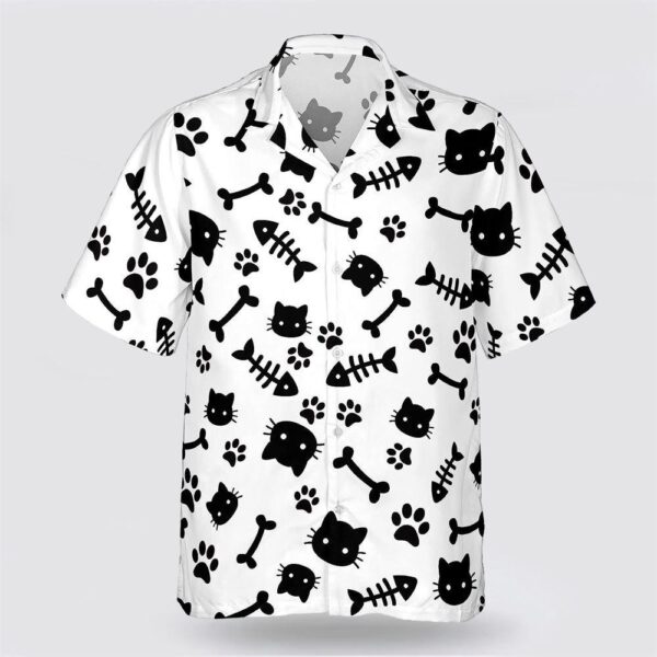 Cat Head Paws With Fish Bone Pattern Hawaiin Shirt