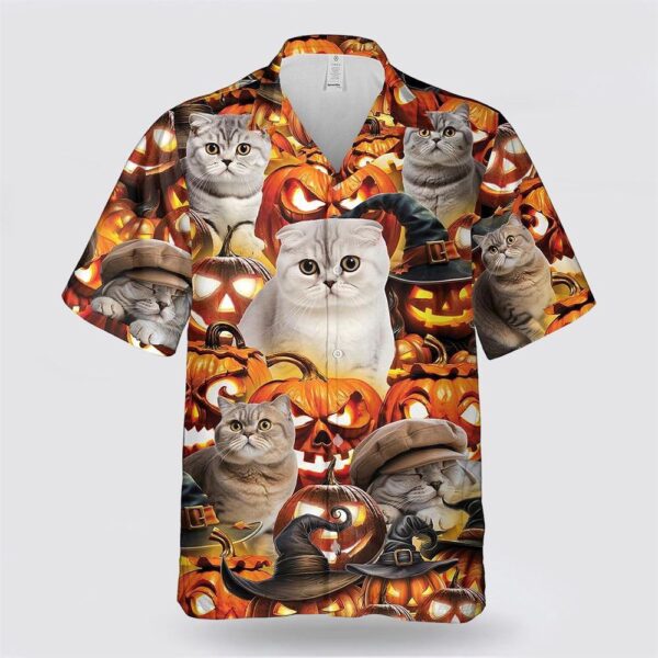 Cat Is So Cute Pumpkin Pattern Halloween Hawaiian Shirt