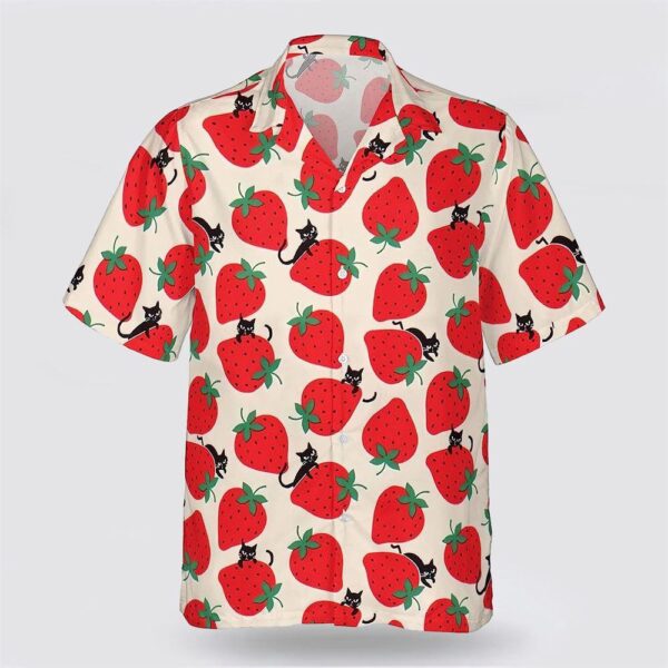 Cat On The Red Strawberry Pattern Hawaiin Shirt