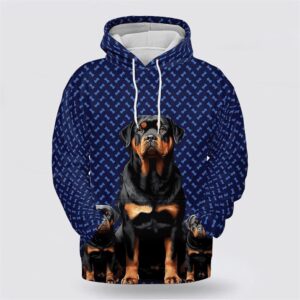 Rottweiler Dog On The Blue background All Over Print Hoodie Shirt