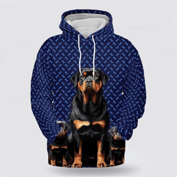 Rottweiler Dog On The Blue background All Over Print Hoodie Shirt